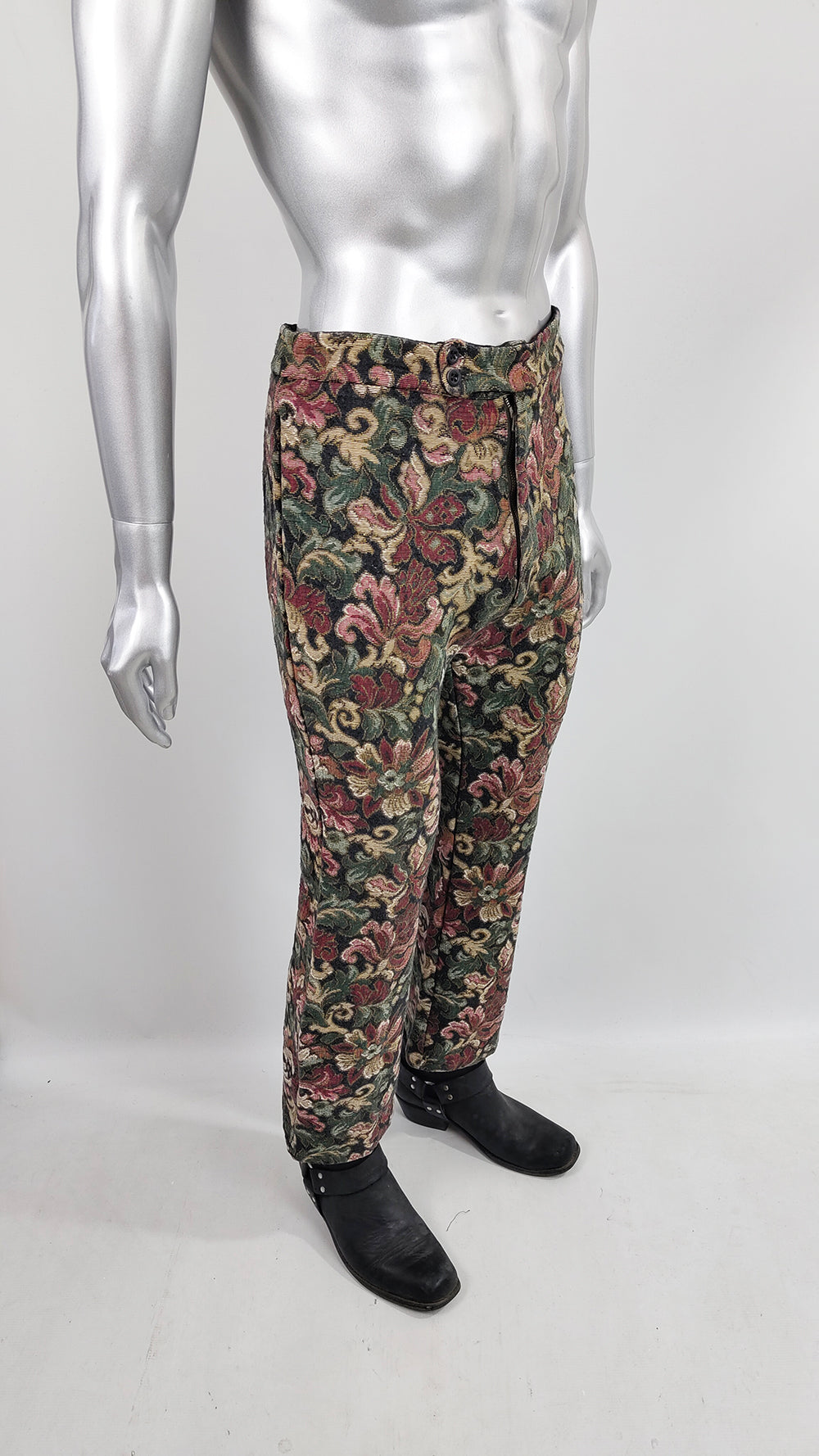 Vintage 1960s Mens Tapestry Needlecord Floral Flares Pants