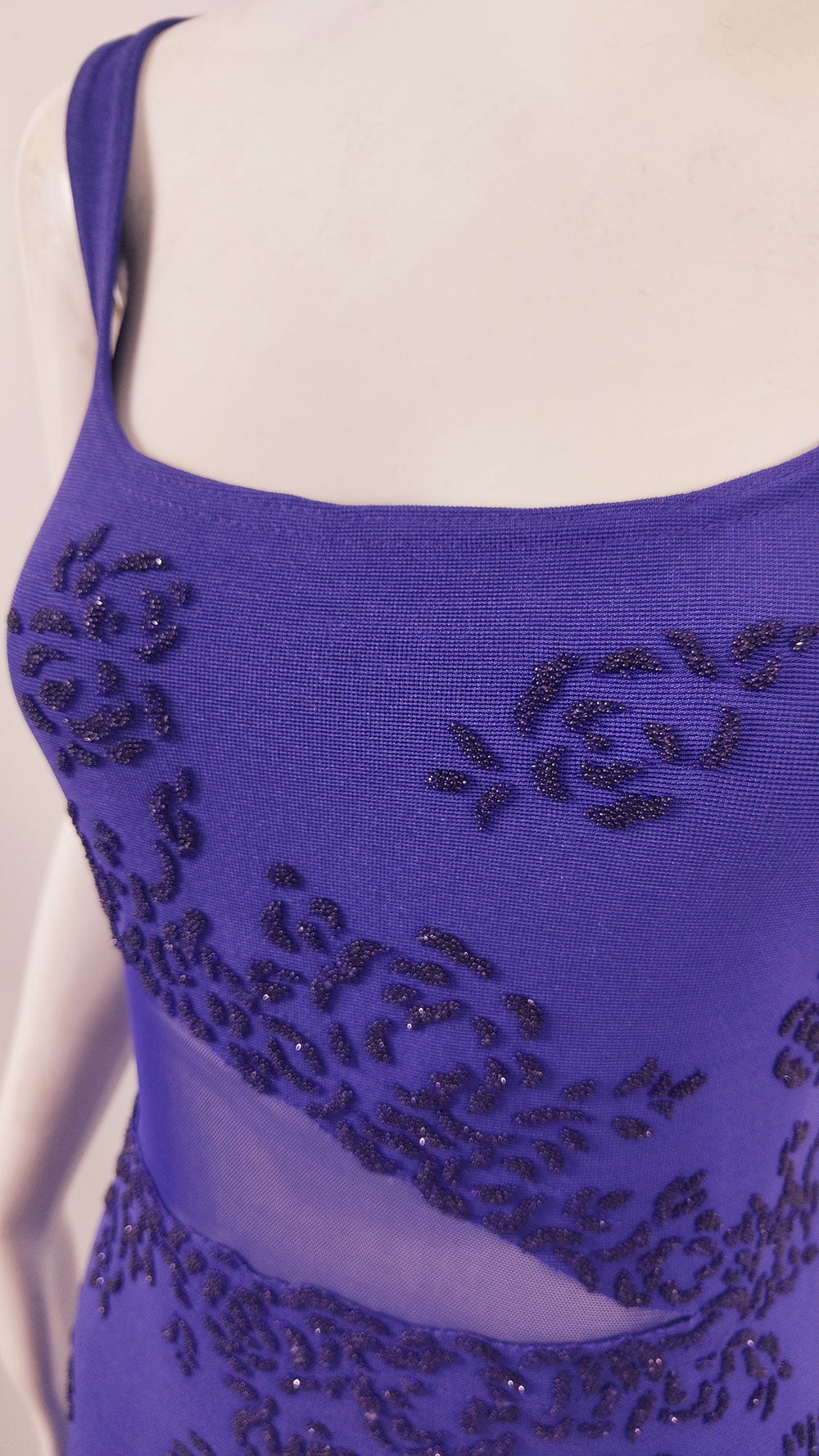 Tadashi Vintage Violet Jersey Sheer Cut Out Mesh Party Dress