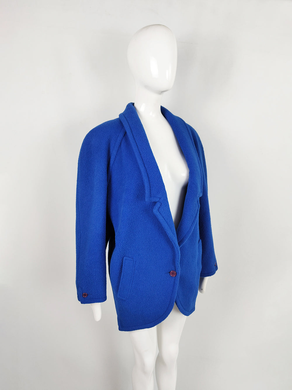 Genny Vintage Women's Blue Llama, Cashmere & Wool Coat, 1980s