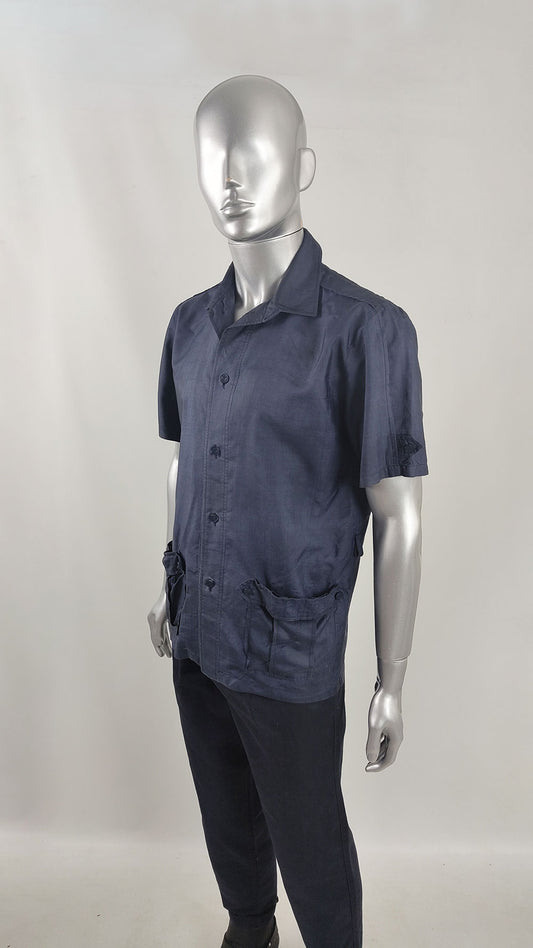 Ted Lapidus Vintage Mens Short Sleeve Pure Silk Shirt, 1960s