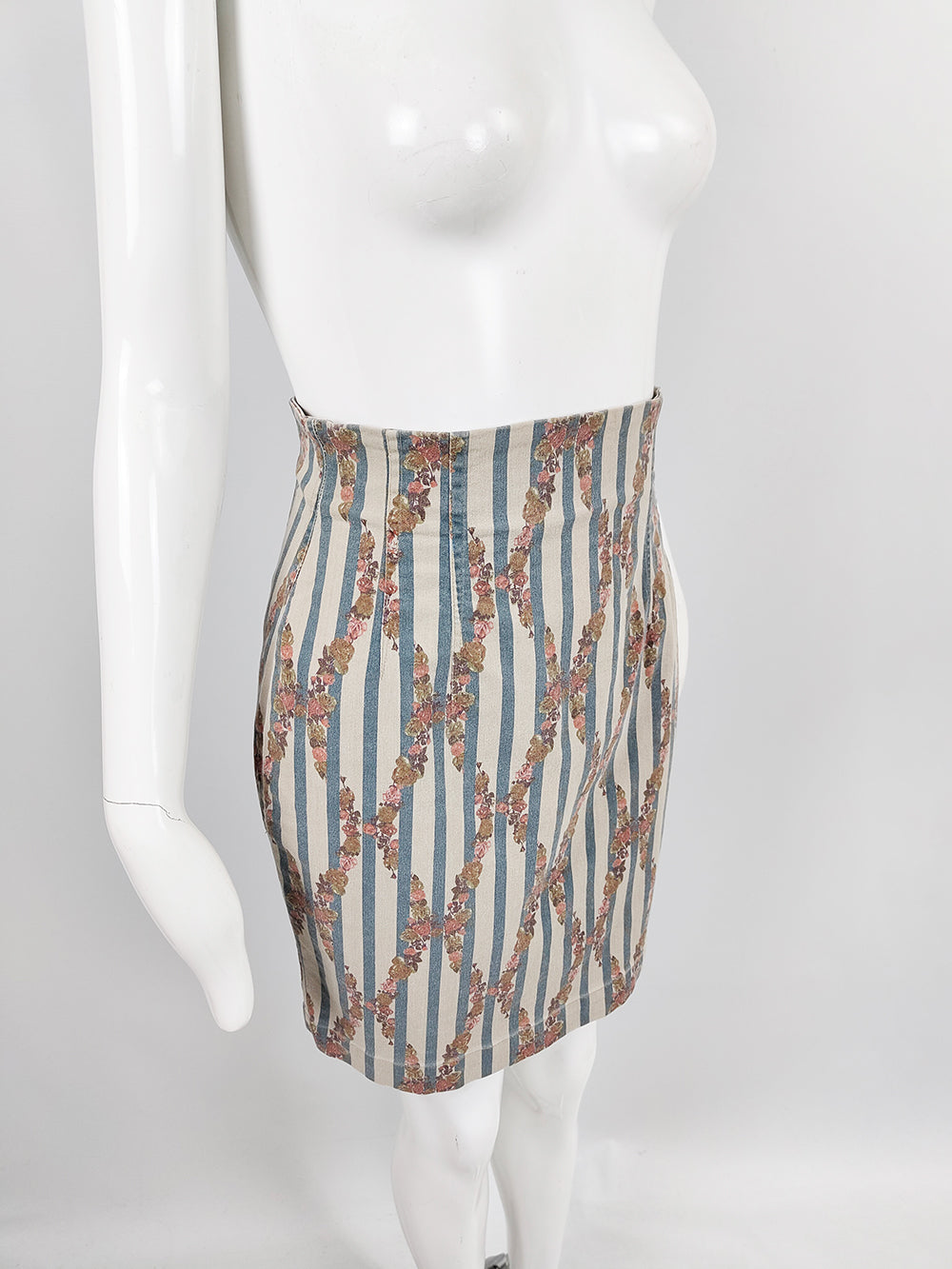 Cerini Vintage Italian Floral Striped High Waist Skirt, 1980s