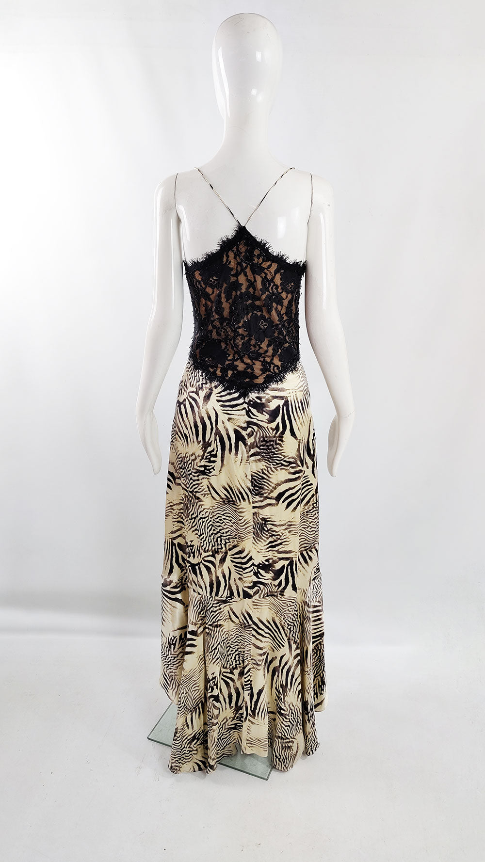 Sagaie Paris Vintage Bias Cut Zebra Print Silk Evening Gown, 2000s