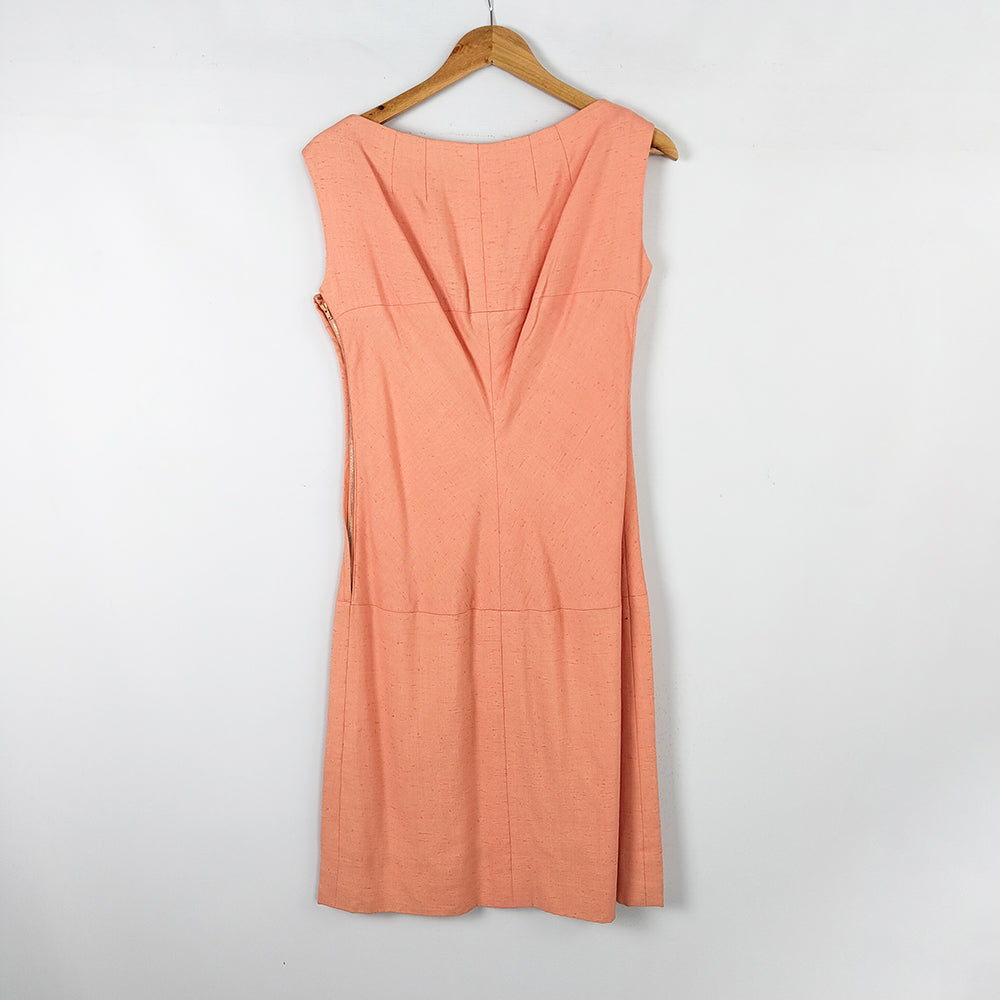 Frank Usher Vintage Peach Linen Mod Shift Dress, 1960s