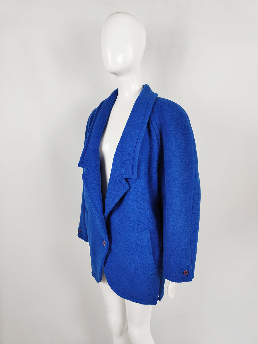 Genny Vintage Women's Blue Llama, Cashmere & Wool Coat, 1980s