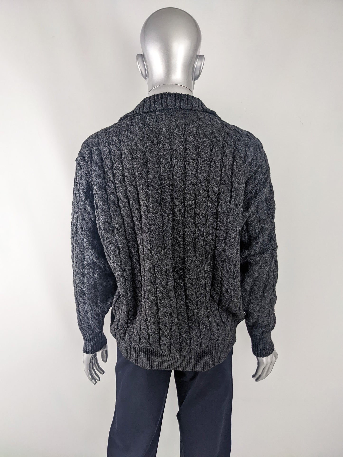 Carlo Colucci Vintage Mens Cable Knit & Embroidered Suede Sweater