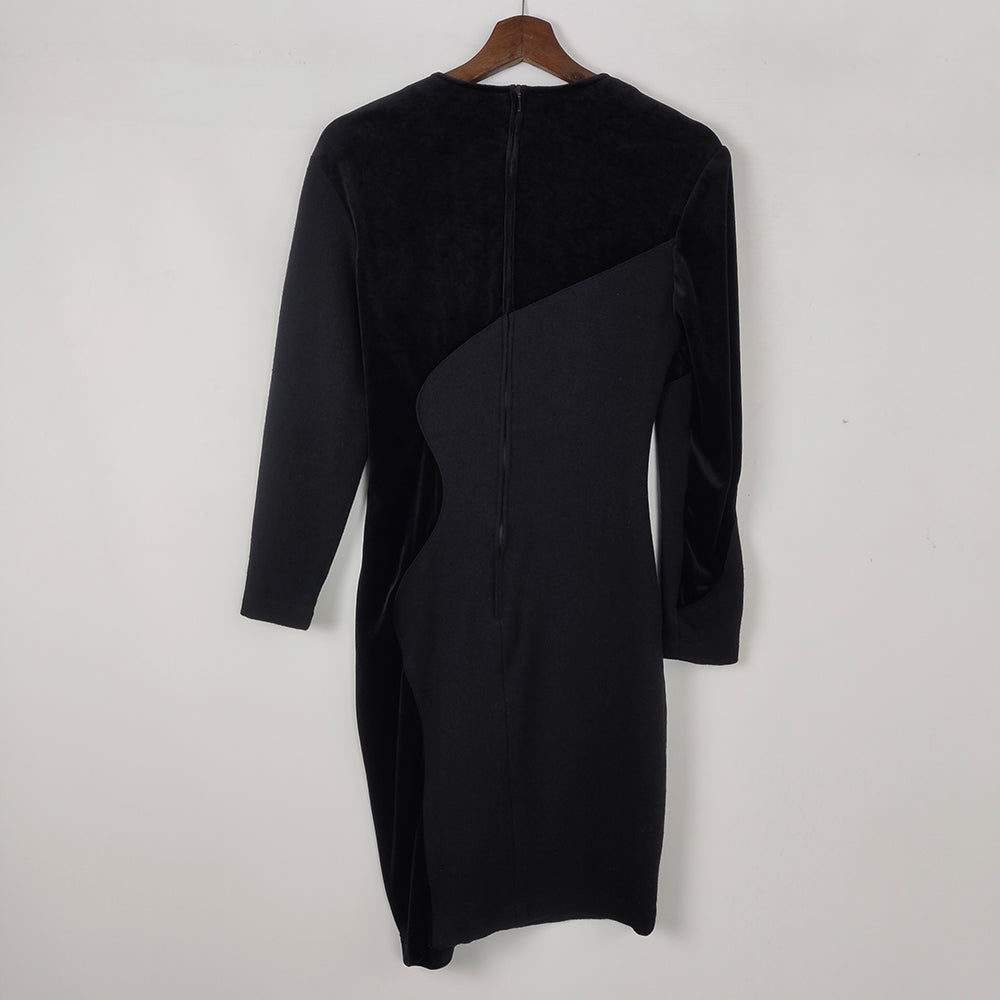 Louis Féraud Vintage Black Velvet & Wool Bodycon Dress, 1990s