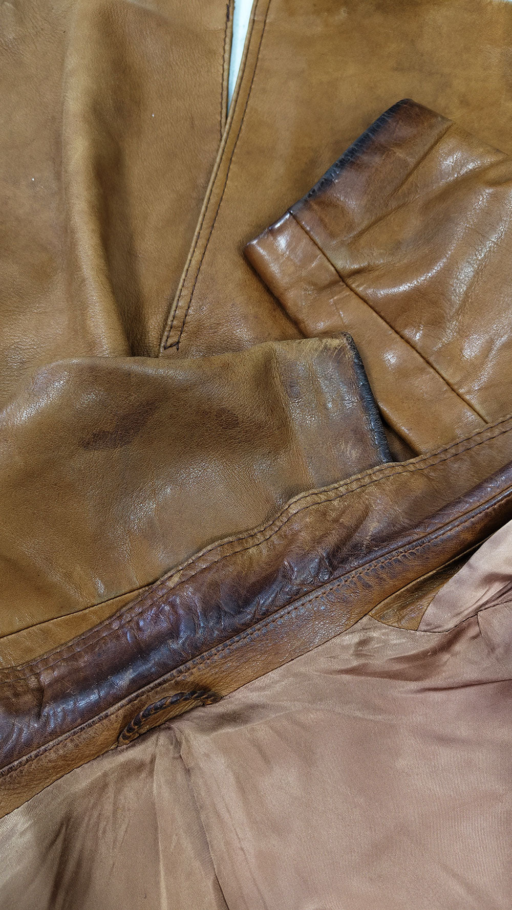 Hornes Vintage Mens Brown Leather Distressed Jacket, 1970s