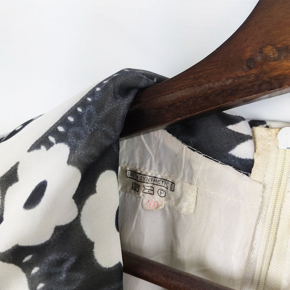 Vintage Black & White Pleated Skirt Beagle Collar Mod Dress, 1970s