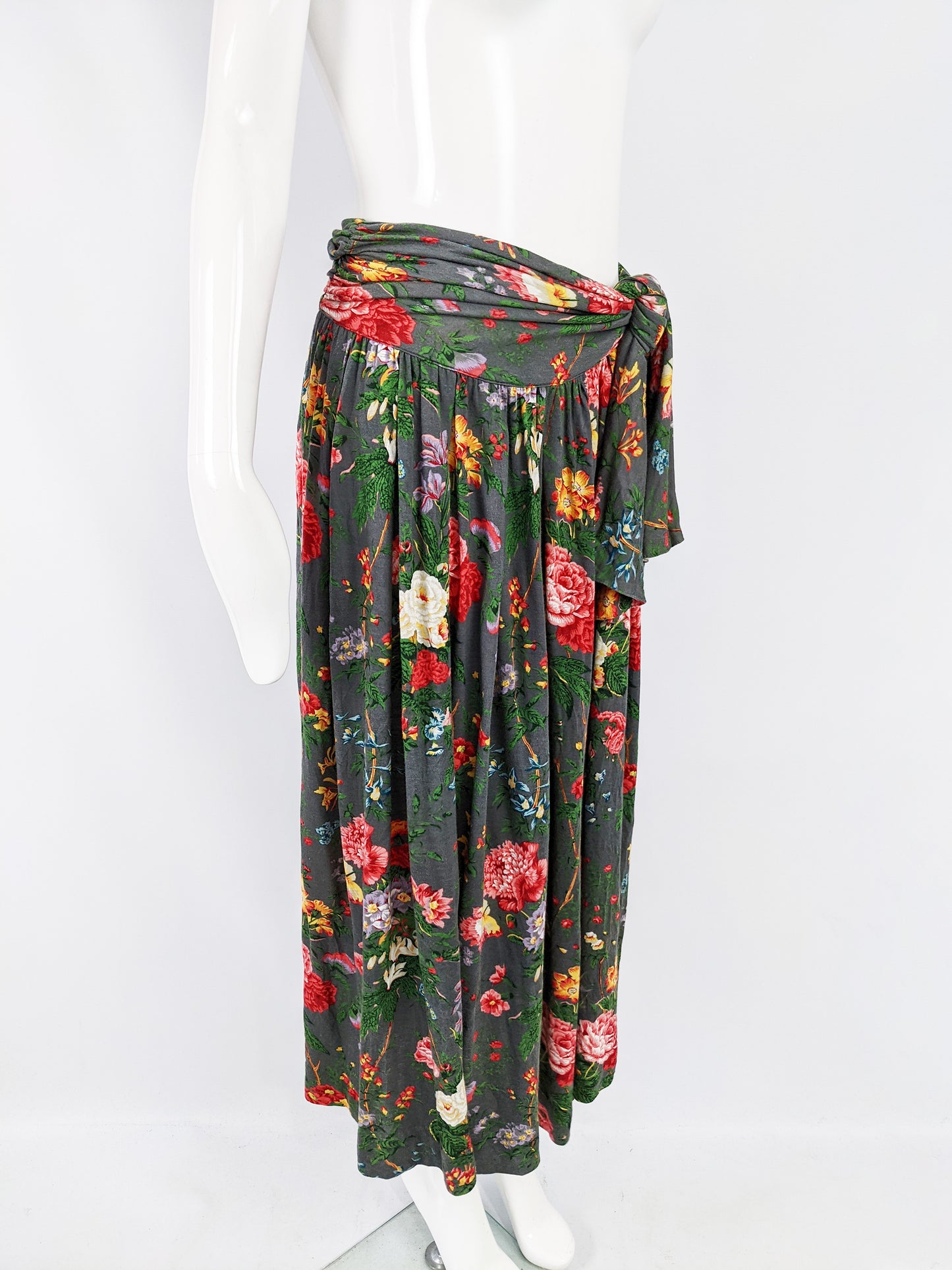 Newpenny by Max Mara Vintage Floral Sash Tie Midi Skirt, 1990s