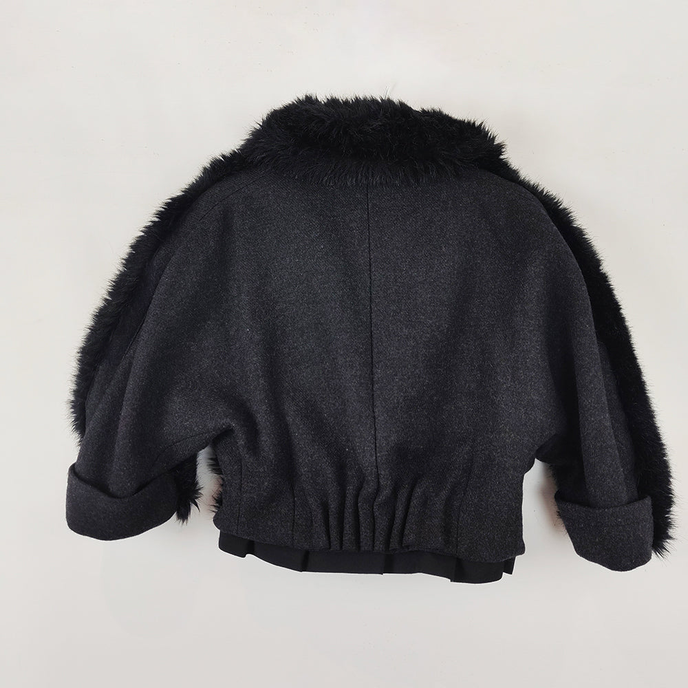 Womens Black Faux Fur, Wool & Cashmere Jacket, A/W 2014