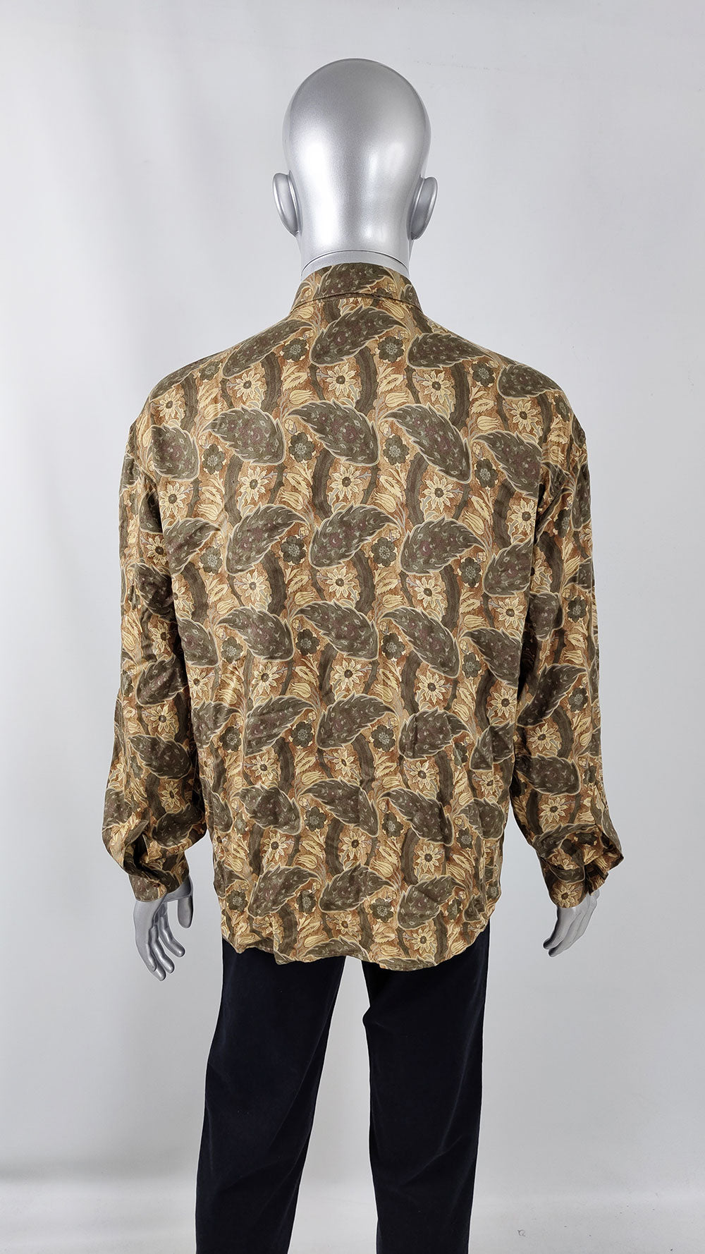 Byblos Vintage Mens Brown & Green Flowy Paisley Shirt, 1980s
