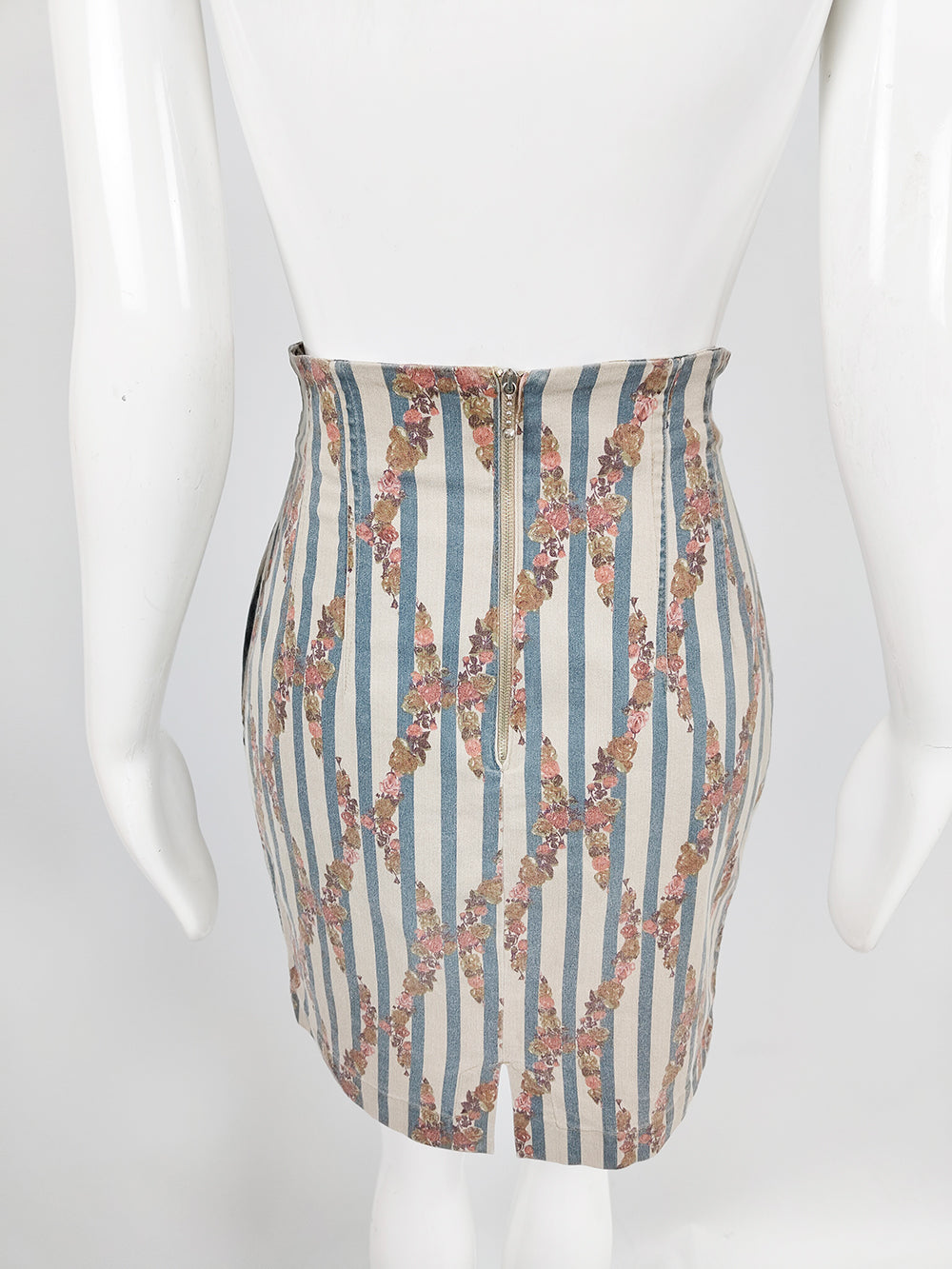 Cerini Vintage Italian Floral Striped High Waist Skirt, 1980s