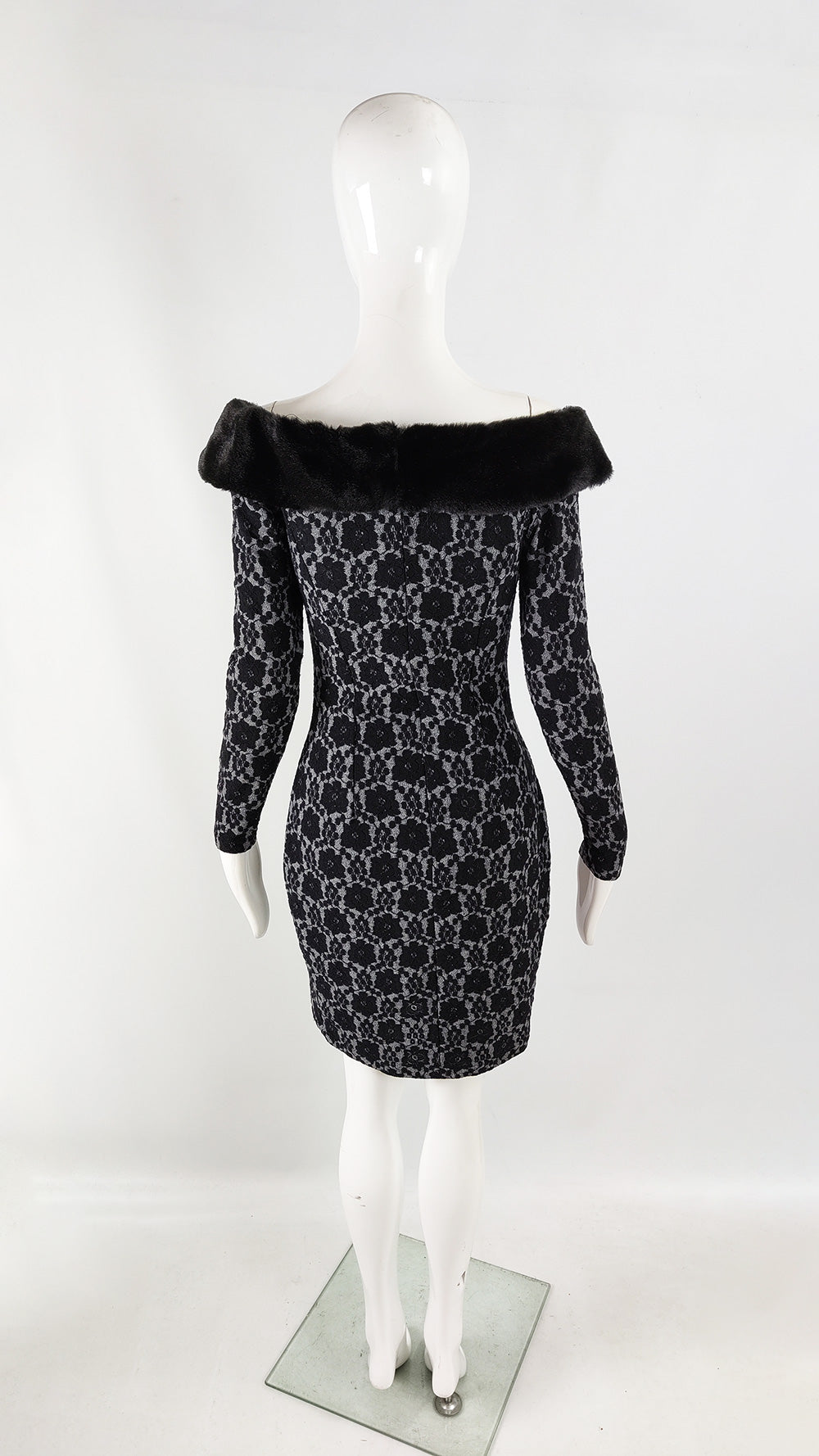 Ikito Vintage Faux Fur & Lace Party Dress