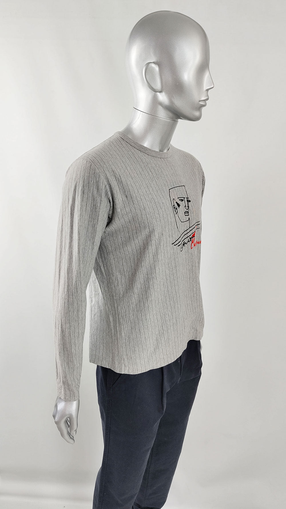 Jean Paul Gaultier Vintage Mens Grey Long Sleeve T Shirt, 1990s