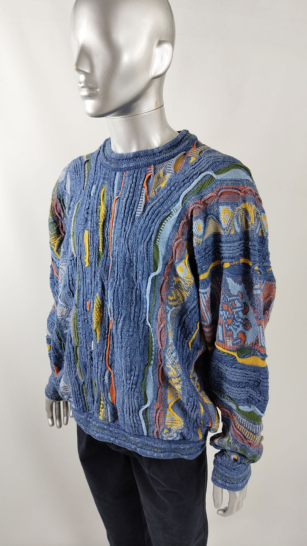 Coogi Vintage Indigo Mens Textured 3D Knit Jumper, 1990s