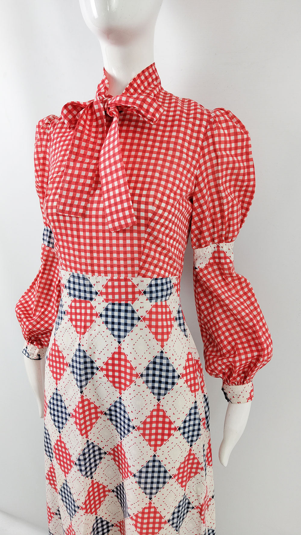 St Andre Red & White Gingham Check Maxi Dress, 1970s
