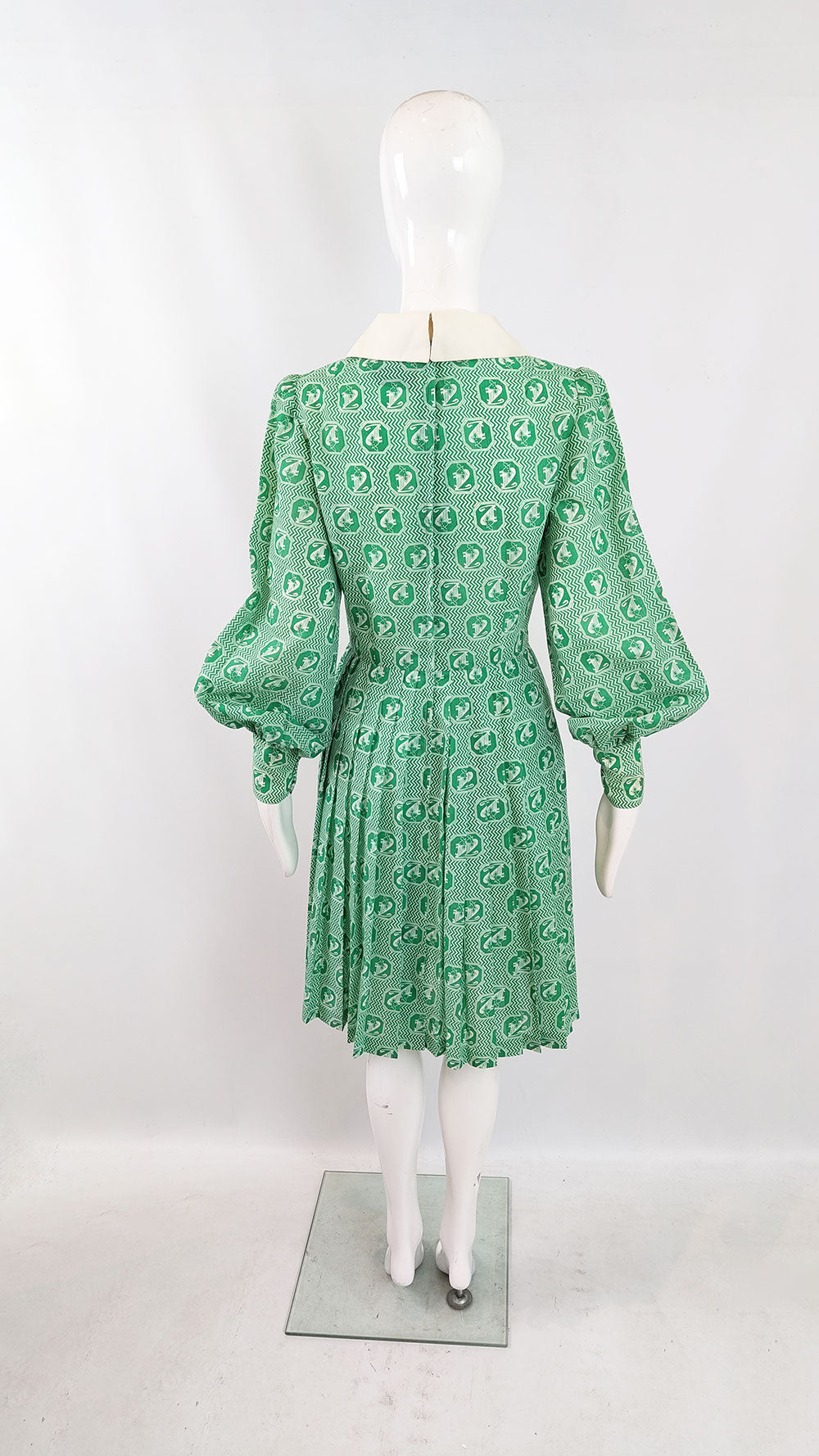 Jean Allen Vintage Bishop Sleeve Green Dress, 1960s
