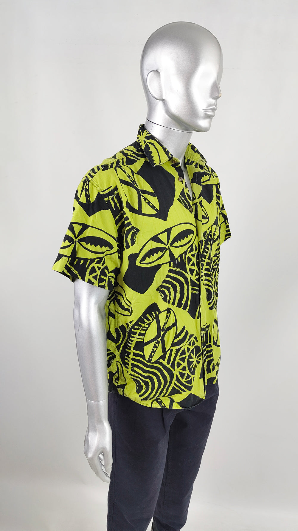 Vintage Daniel & Ste of Florence Mens Lime Green and Black Shirt, 1980s