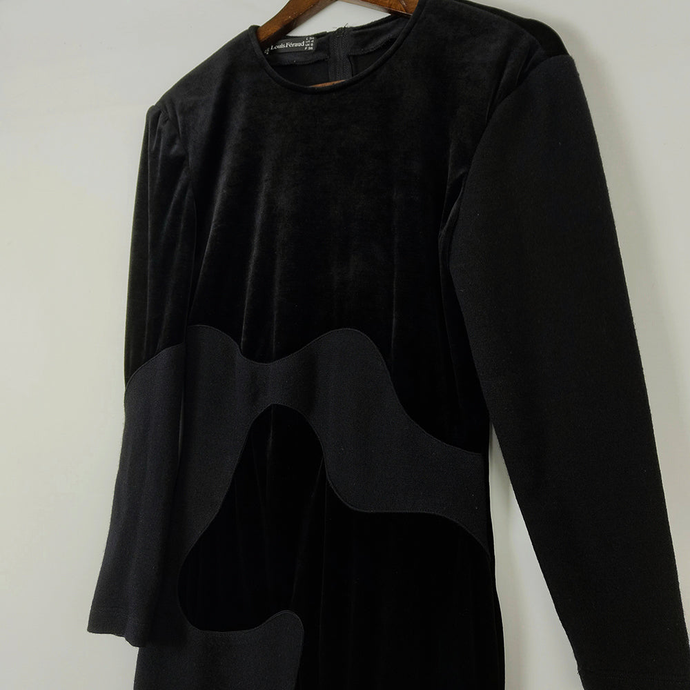 Louis Féraud Vintage Black Velvet & Wool Bodycon Dress, 1990s