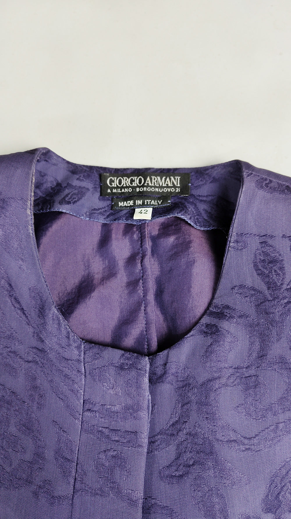 Giorgio Armani Vintage Womens Purple Silk Jacquard Skirt Suit