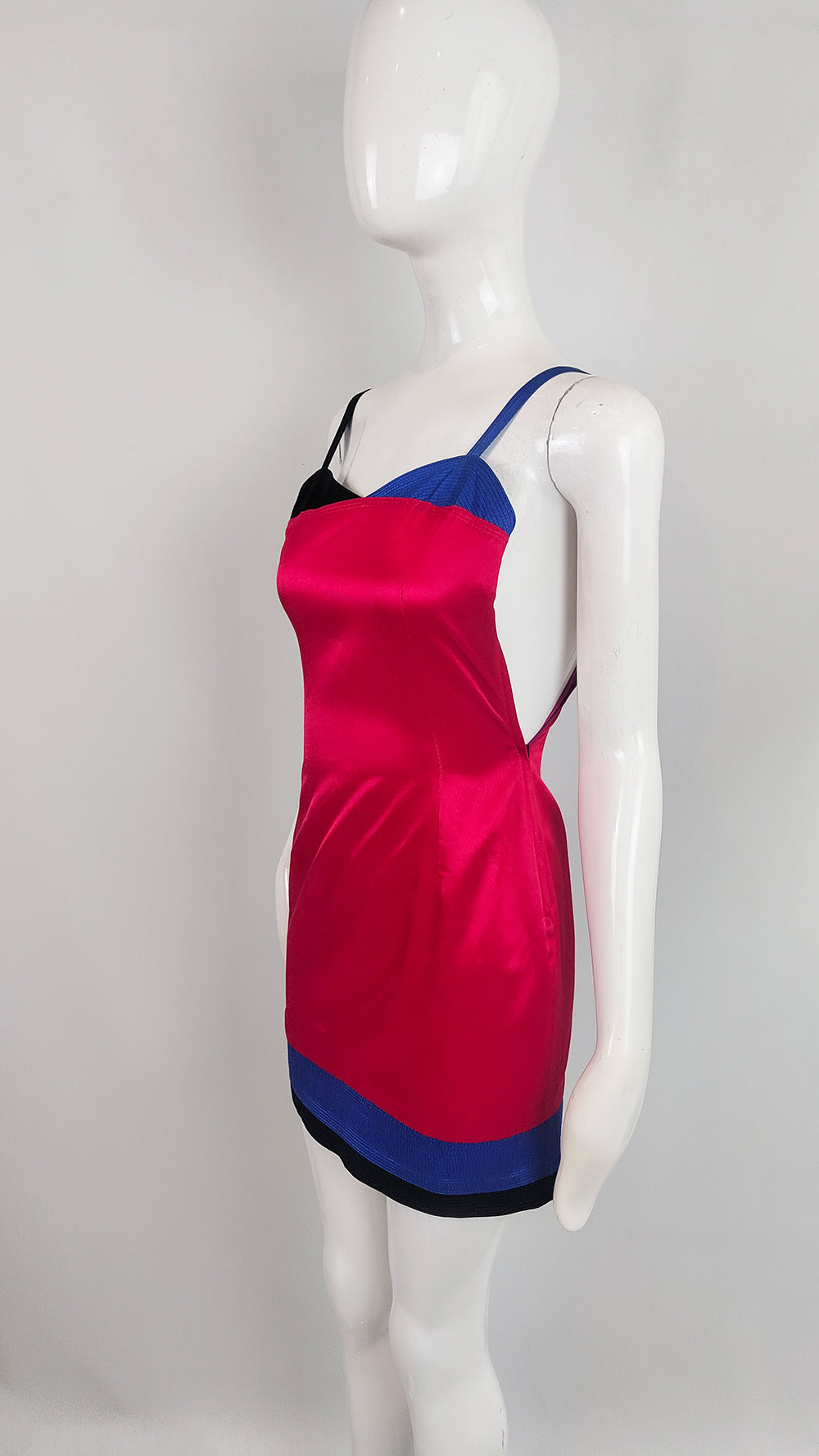 Vintage Versus by Versace Reddish Pink & Blue Mini Dress, 1990s