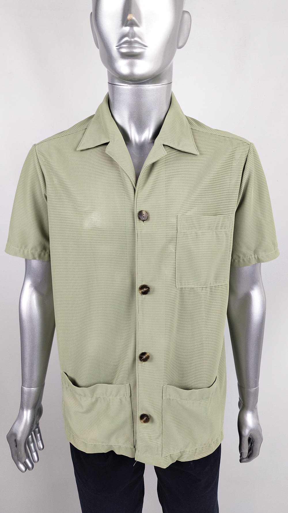 Vintage Mens Green Khaki Mesh Safari Shirt, 1960s