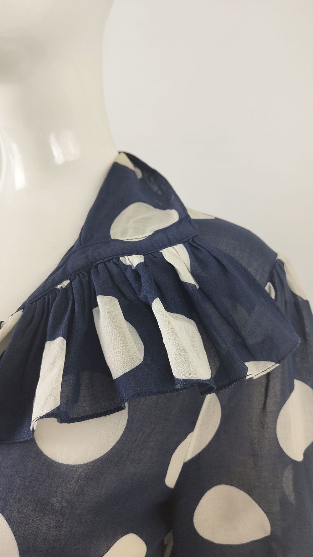 Jean Dessés Vintage Navy Sheer Cotton Blouse, 1980s