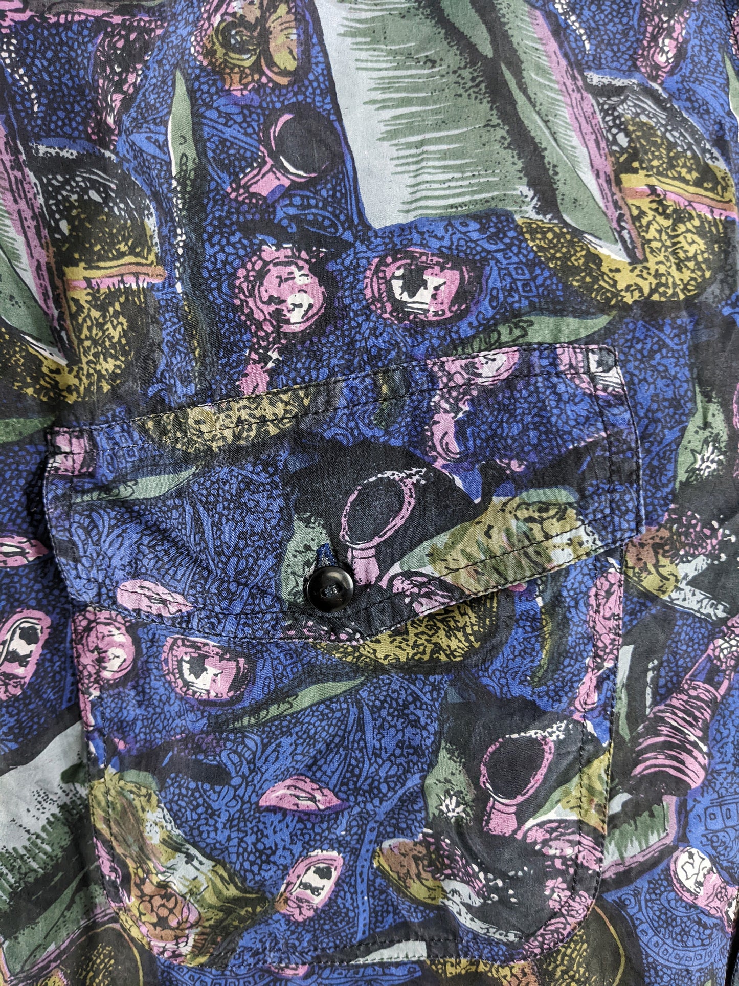 Naf Naf Vintage Men's Navy Blue Pure Silk Short Sleeve Shirt