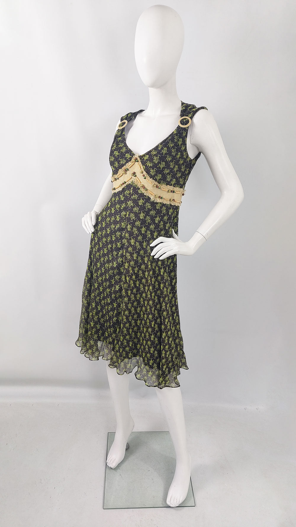 Ronit Zilkha Vintage y2k Pure Silk Chiffon Frog Print Dress