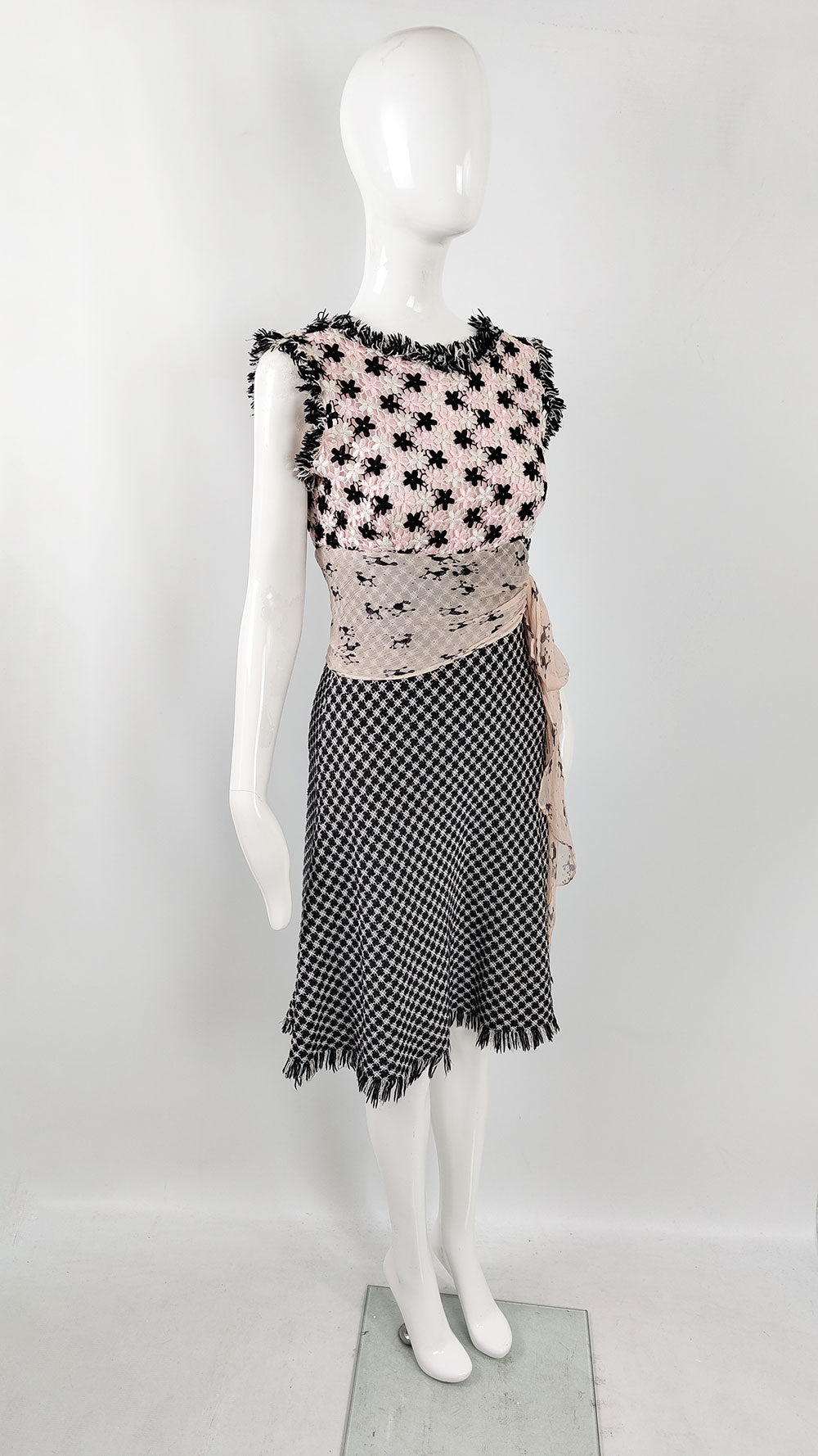 Ronit Zilkha Vintage y2k Pastel Pink Poodle Print & Tweed Dress