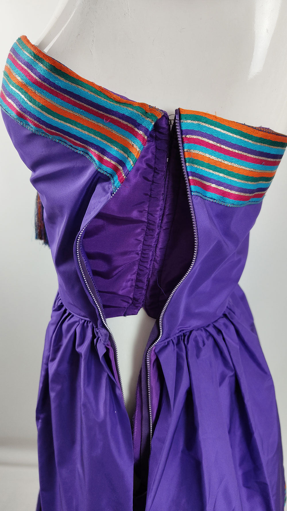 Bellville Sassoon Vintage Purple Silk Taffeta Tiered Evening Dress, 1980s