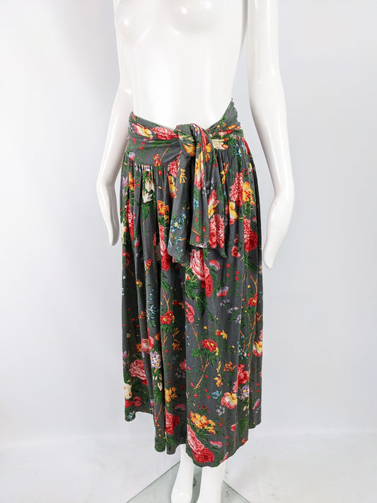 Newpenny by Max Mara Vintage Floral Sash Tie Midi Skirt, 1990s