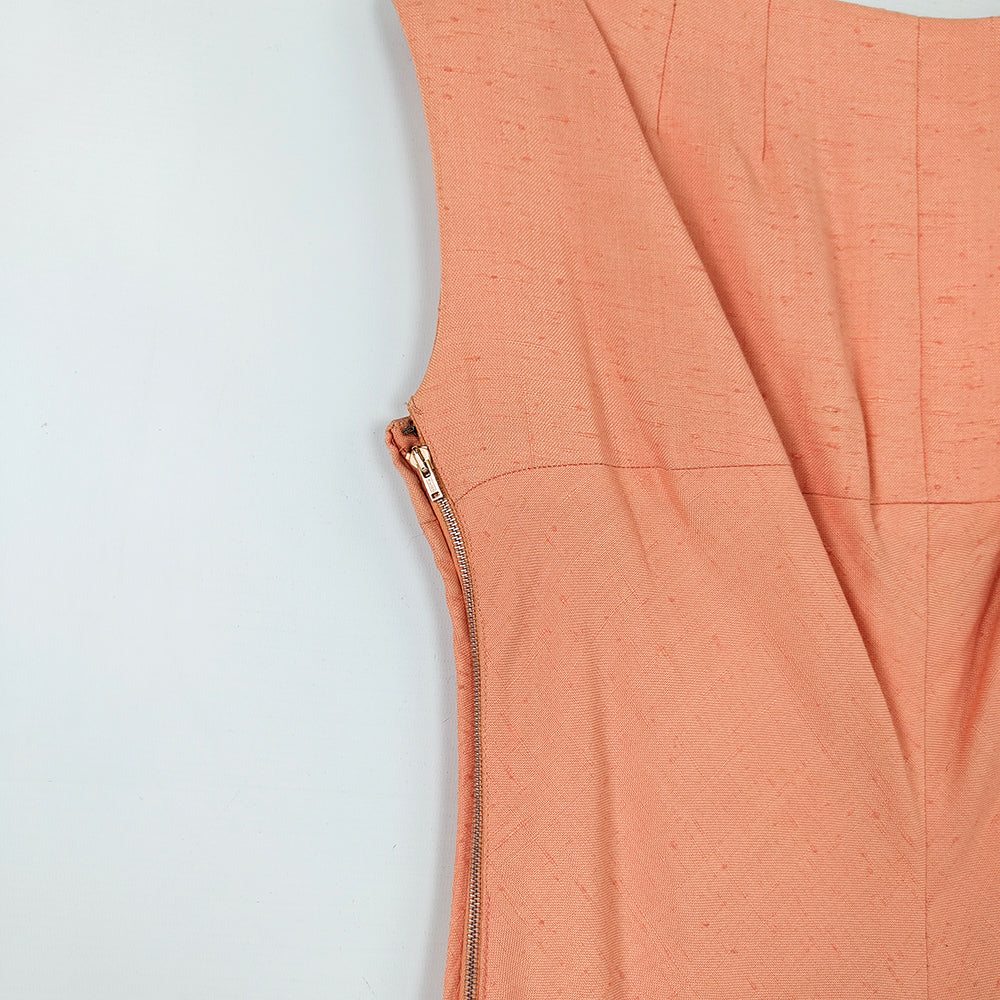 Frank Usher Vintage Peach Linen Mod Shift Dress, 1960s