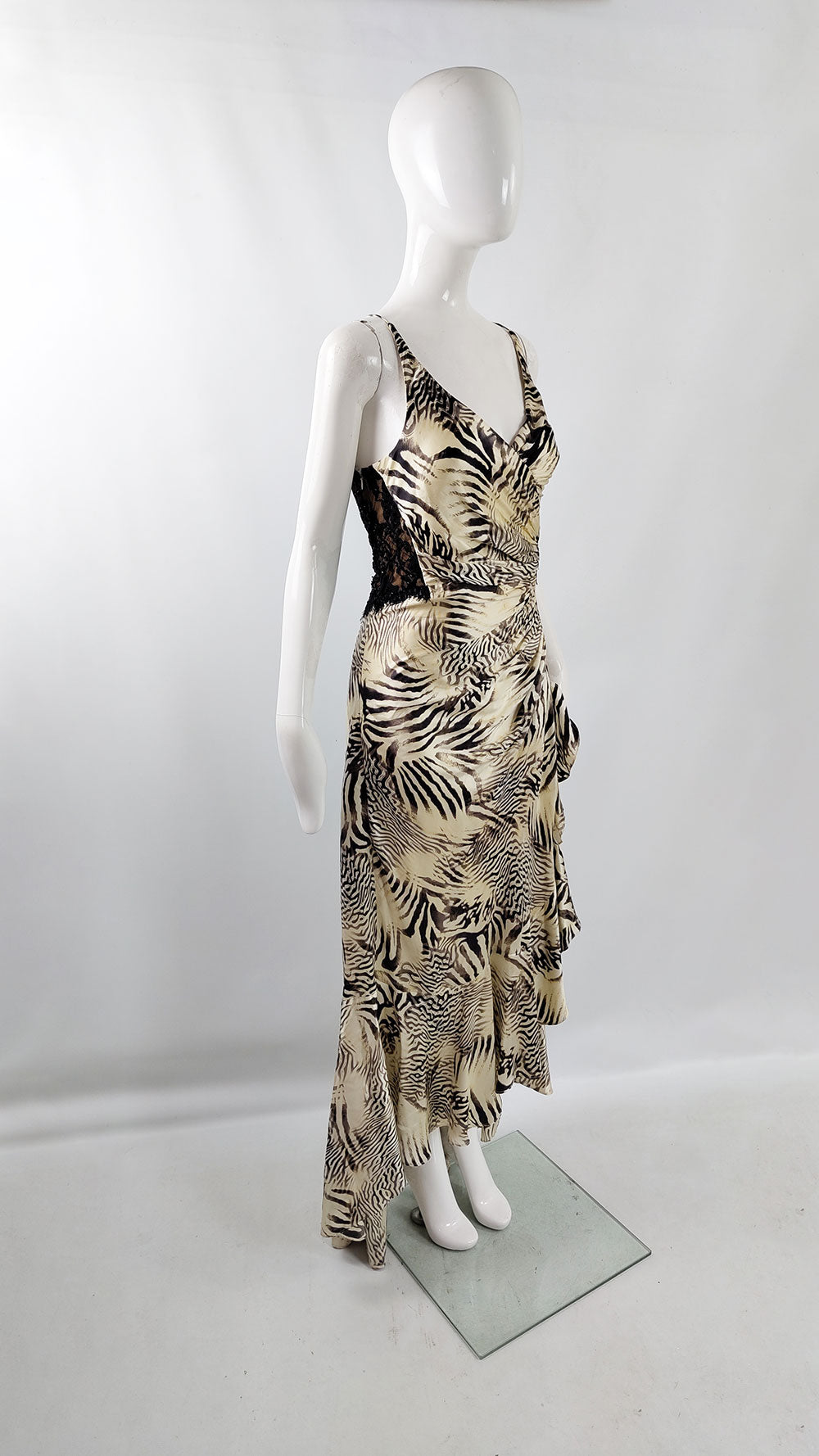 Sagaie Paris Vintage Bias Cut Zebra Print Silk Evening Gown, 2000s