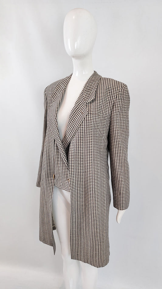 1980s vintage Giorgio Armani tweed coat with a hip length outer and a built in waistcoat