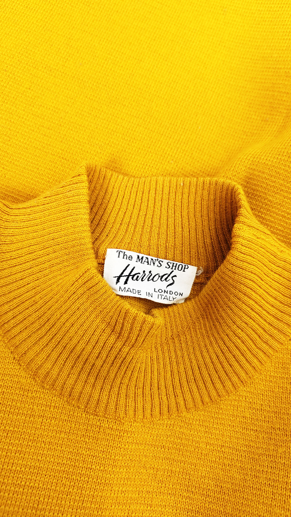 Harrods Vintage Mens Mustard Yellow Wool & Vinyl Belted Jumper, 1960s