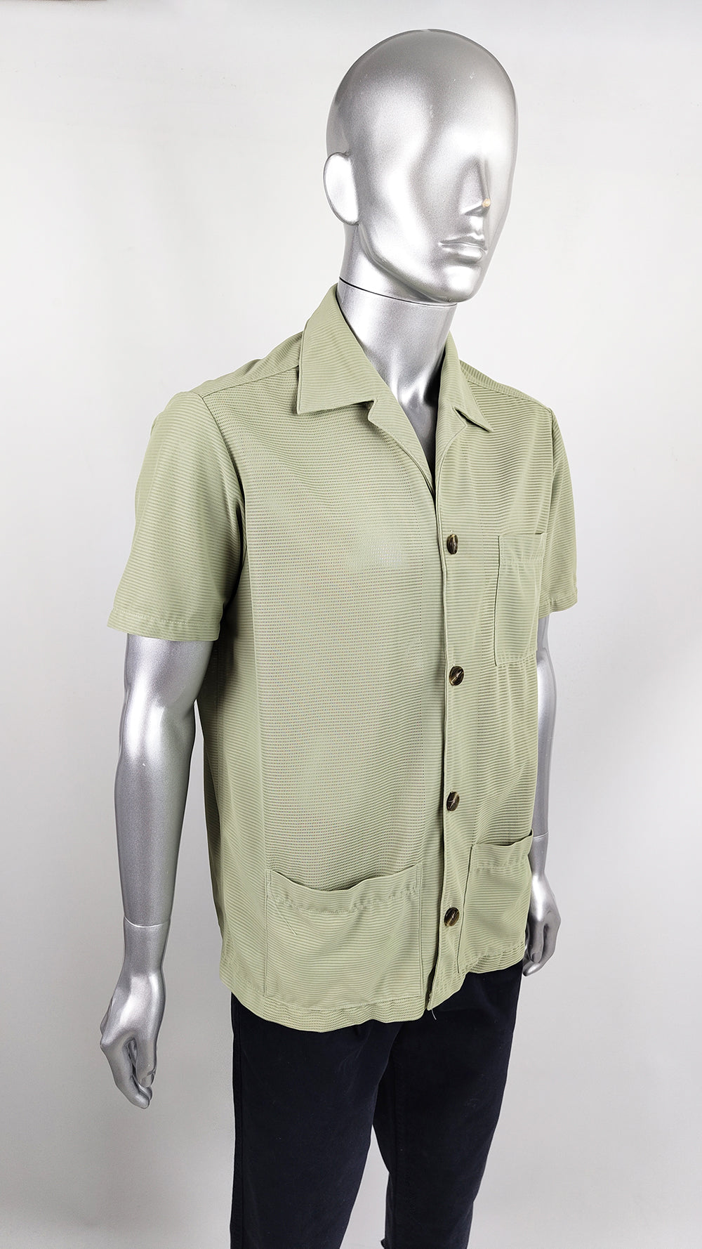 Vintage Mens Green Khaki Mesh Safari Shirt, 1960s