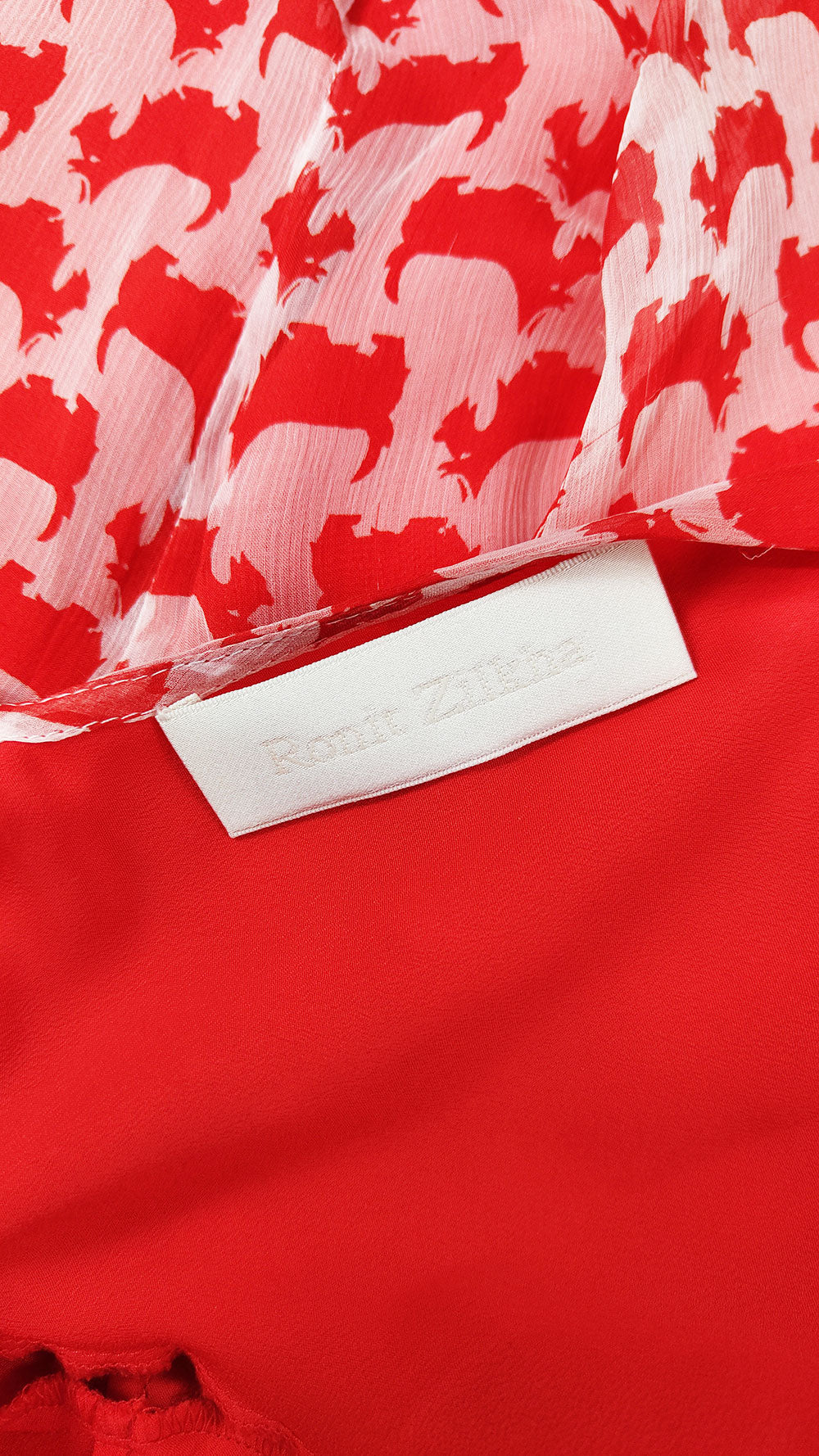 Ronit Zilkha Vintage Red & Pink Silk Chiffon Scottie Dog Dress