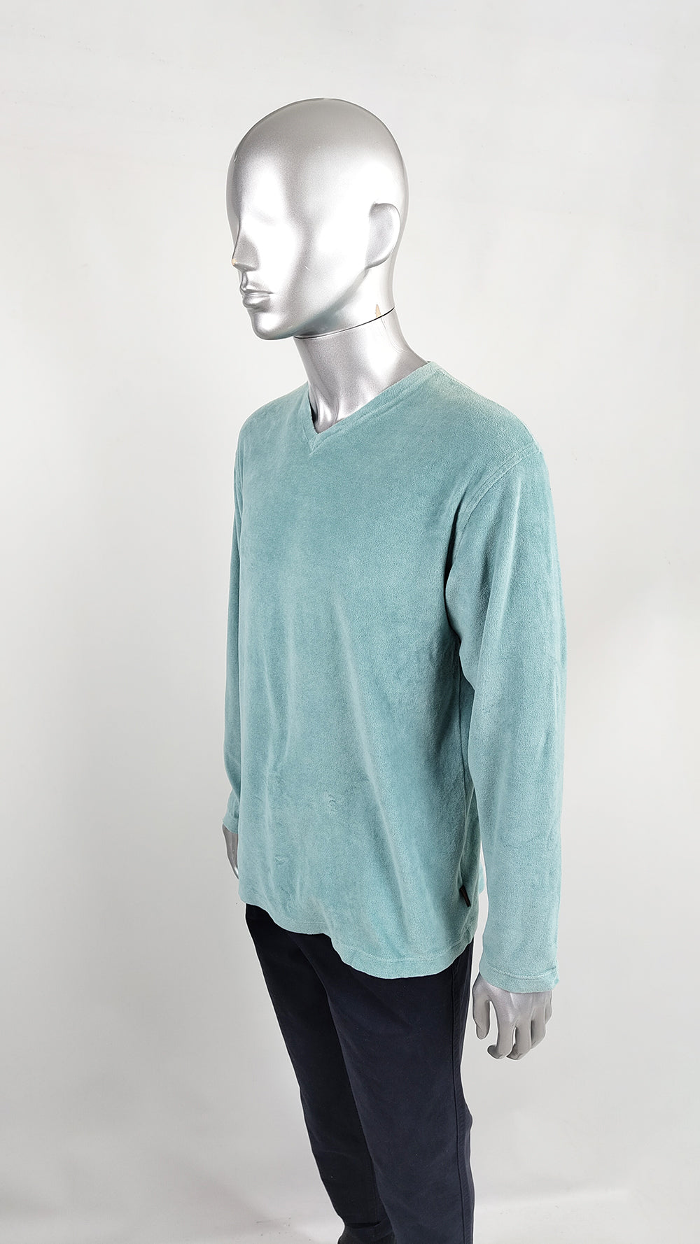Katherine Hamnett Vintage Mens Turquoise Velour Sweatshirt 1990s Zeus Vintage