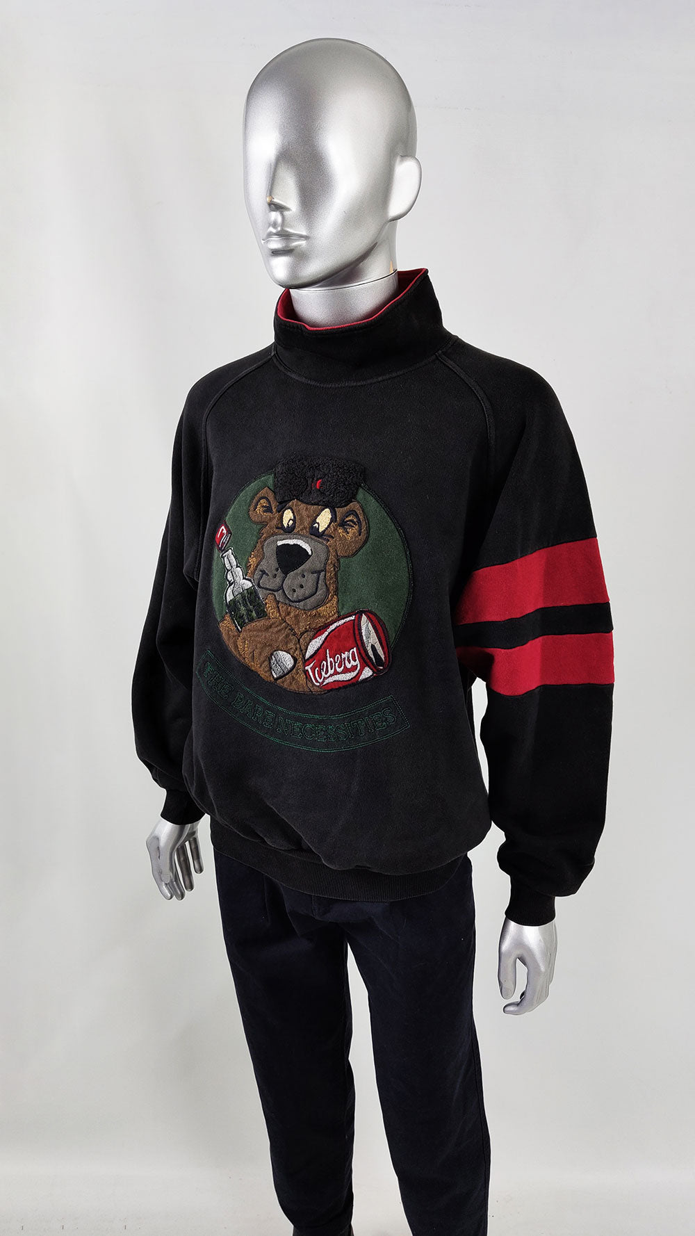 A vintage Iceberg sweatshirt for men from the 90s in a black cotton with a bear on the front.