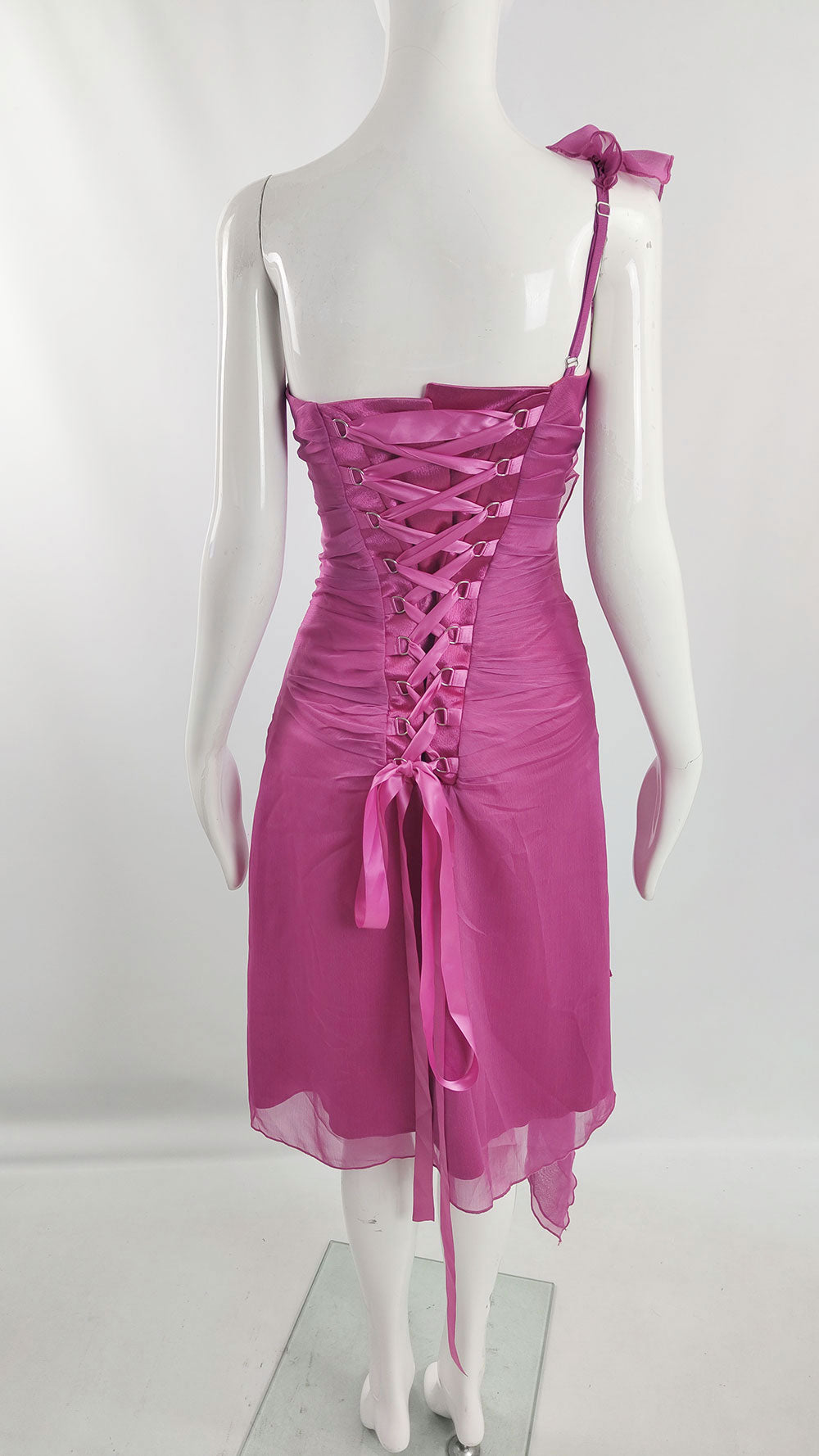 Charas Vintage y2k Fuchsia Pink Corset Back Dress, 2000s