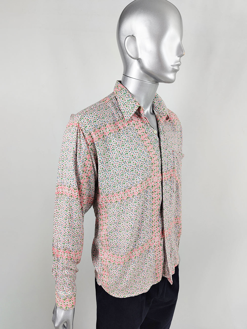 Frattini Erre Vintage Men's Flowy Italian Floral Print Shirt, 1990s