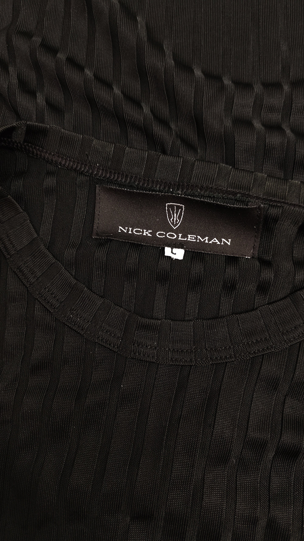 Nick Coleman Mens Vintage Black Ribbed Sheer Knit Jersey Top, 1990s