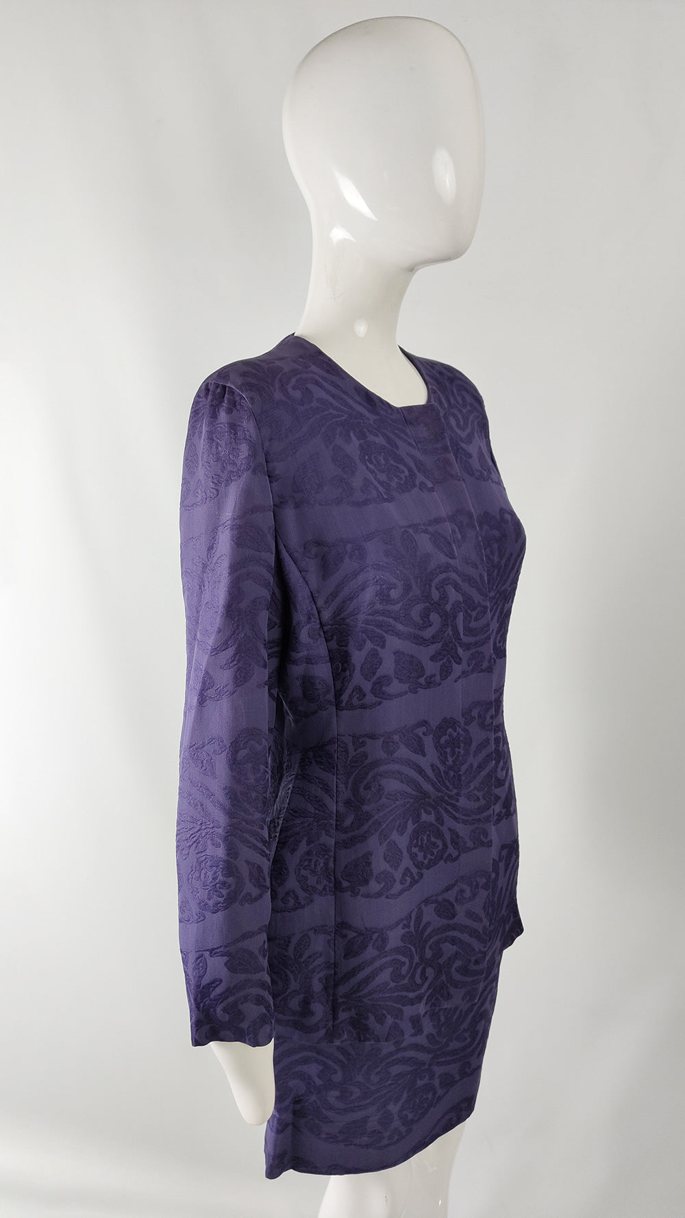 Giorgio Armani Vintage Womens Purple Silk Jacquard Skirt Suit