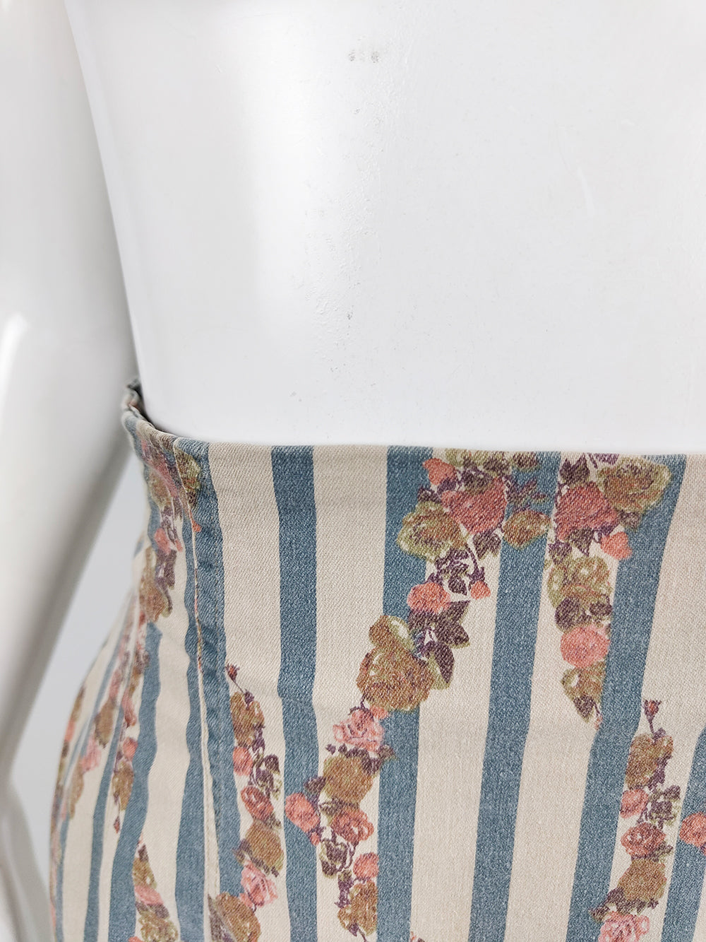 Cerini Vintage Italian Floral Striped High Waist Skirt, 1980s