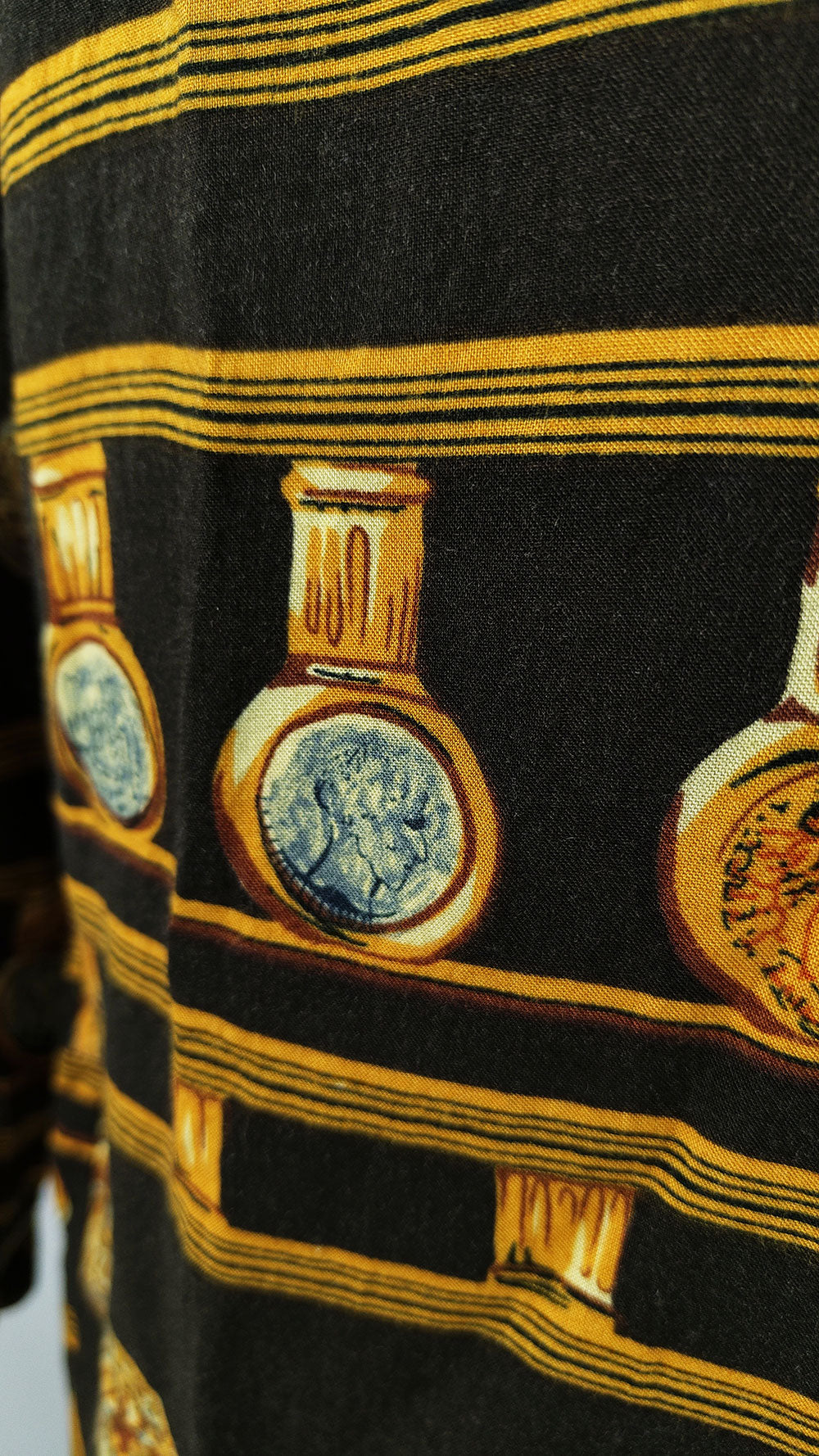 Fontelli Vintage Mens Dark Brown Baroque Print Shirt