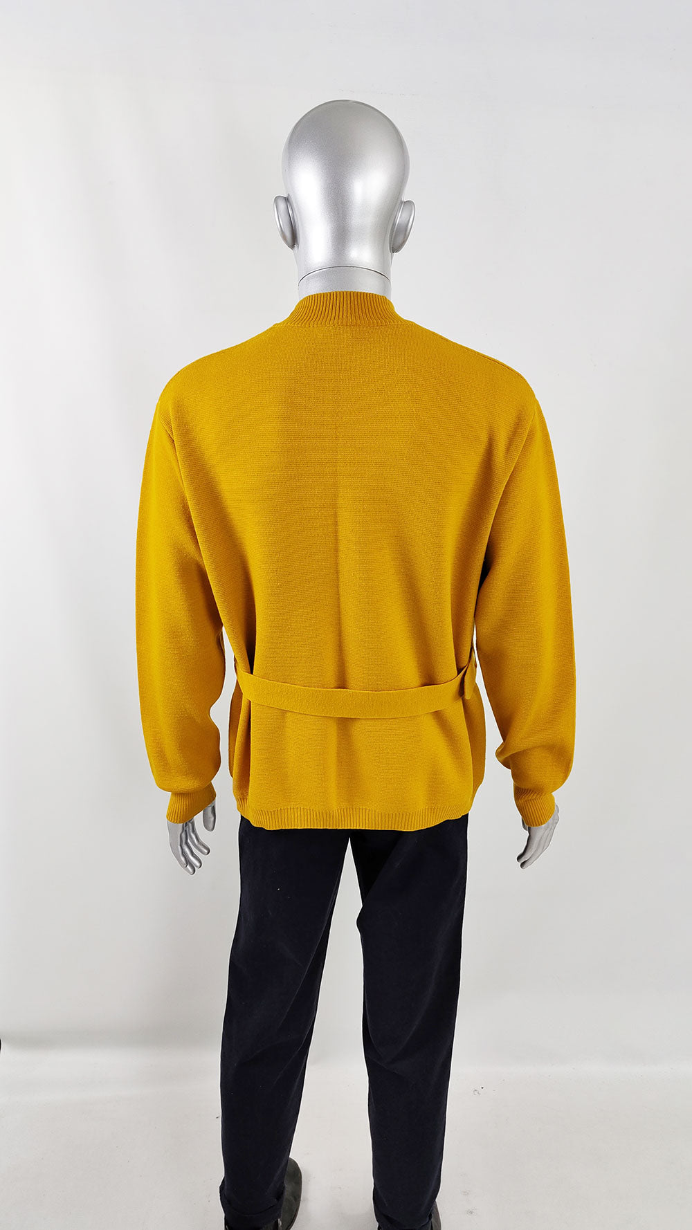 Harrods Vintage Mens Mustard Yellow Wool & Vinyl Belted Jumper, 1960s