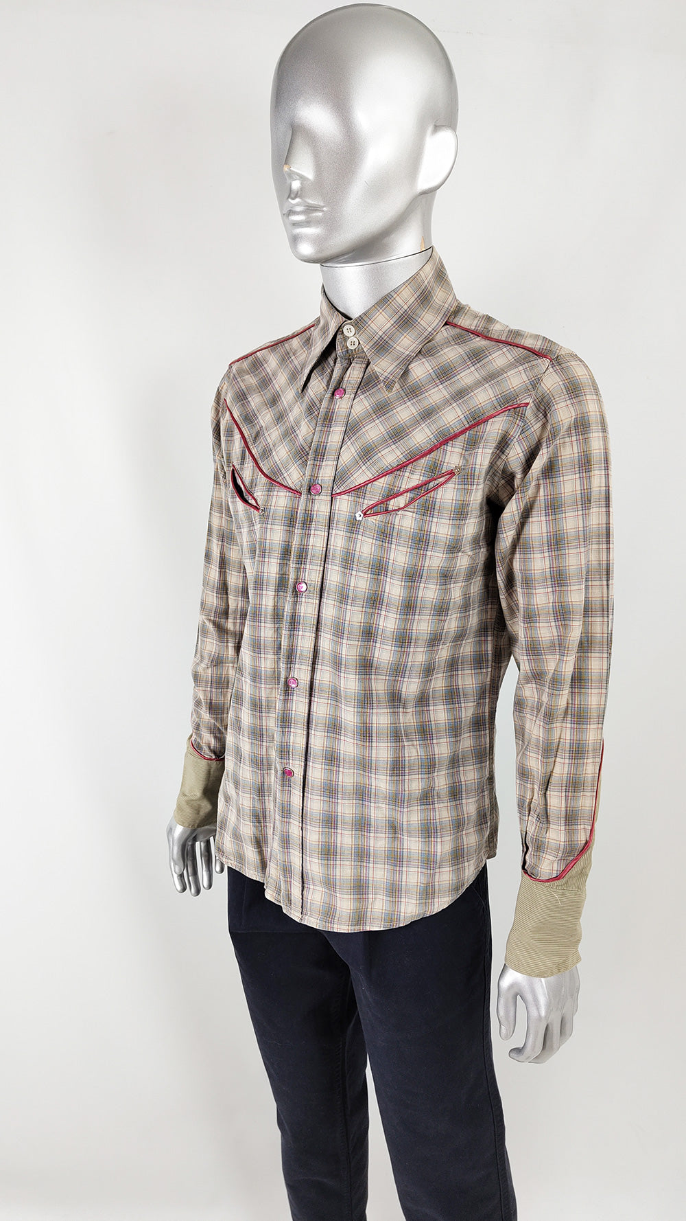 Andrew Mackenzie Mens Vintage Western Checked Rhinestone Shirt