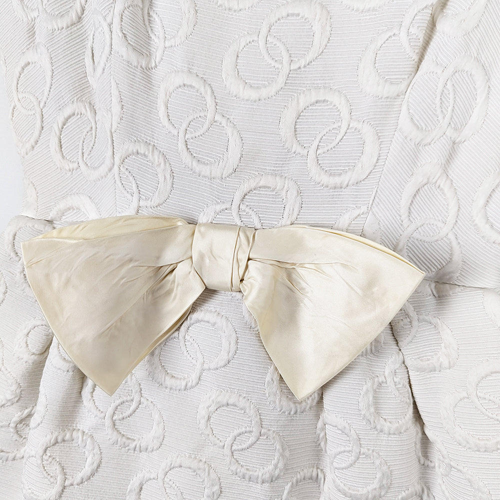 Vintage 1950s White Peplum Brocade Evening Dress