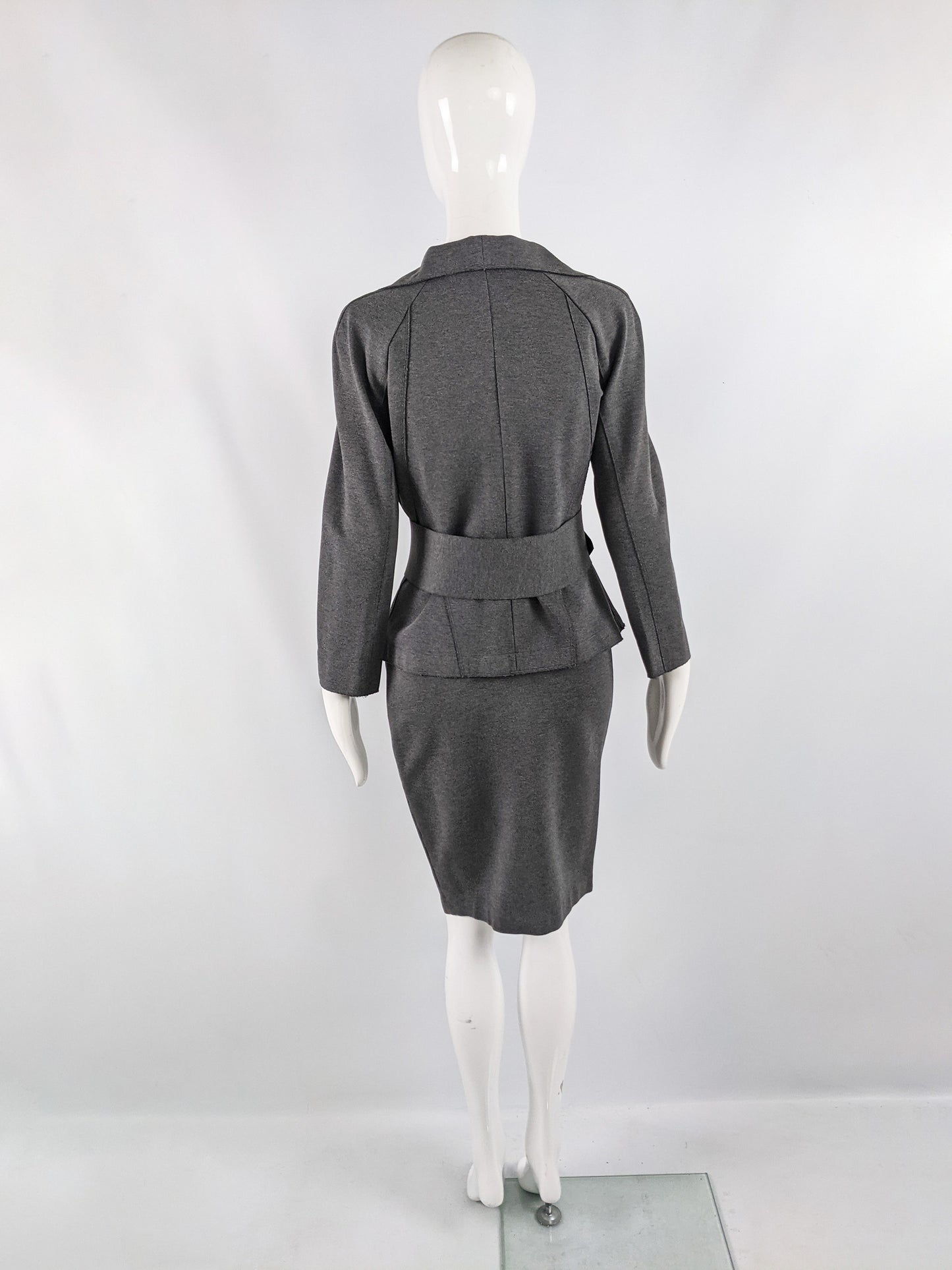 Donna Karan Vintage Grey Stretch Knit Pencil Skirt Suit